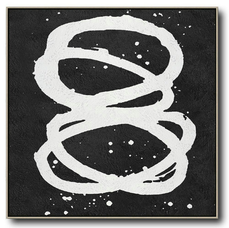 Hand Painted Extra Large Abstract Painting,Oversized Minimal Black And White Painting - Original Art Acrylic Painting